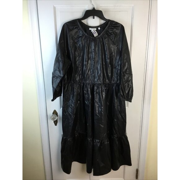 Chico’s Tiered Midi Dress Whimsigoth Size 12 Black Faux Leather NWT - Picture 2 of 7